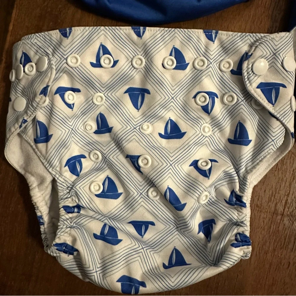 Nora’s Nursery Nautical Reusable Pocket Cloth Diaper Set of 4 adjustable size.